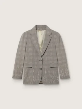 Chaqueta de mujer en estampado de cuadros Príncipe de Gales gris con bordados de cristales