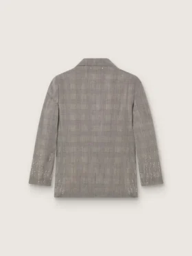 Chaqueta de mujer en estampado de cuadros Príncipe de Gales gris con bordados de cristales