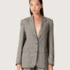 Chaqueta de mujer en estampado de cuadros Príncipe de Gales gris con bordados de cristales