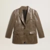 Chaqueta de pata de gallo para mujer con bordado de lentejuelas por toda la prenda