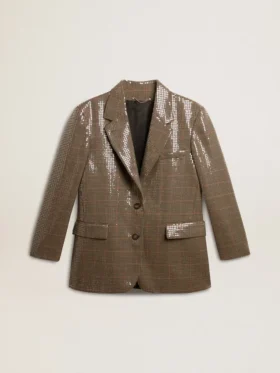 Chaqueta de pata de gallo para mujer con bordado de lentejuelas por toda la prenda