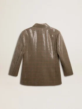 Chaqueta de pata de gallo para mujer con bordado de lentejuelas por toda la prenda