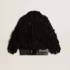 Chaqueta de piel de oveja negra para mujer