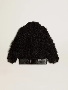 Chaqueta de piel de oveja negra para mujer