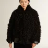 Chaqueta de piel de oveja negra para mujer