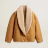 Chaqueta de piel de oveja para mujer con amplio cuello chal de borreguillo