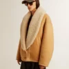 Chaqueta de piel de oveja para mujer con amplio cuello chal de borreguillo