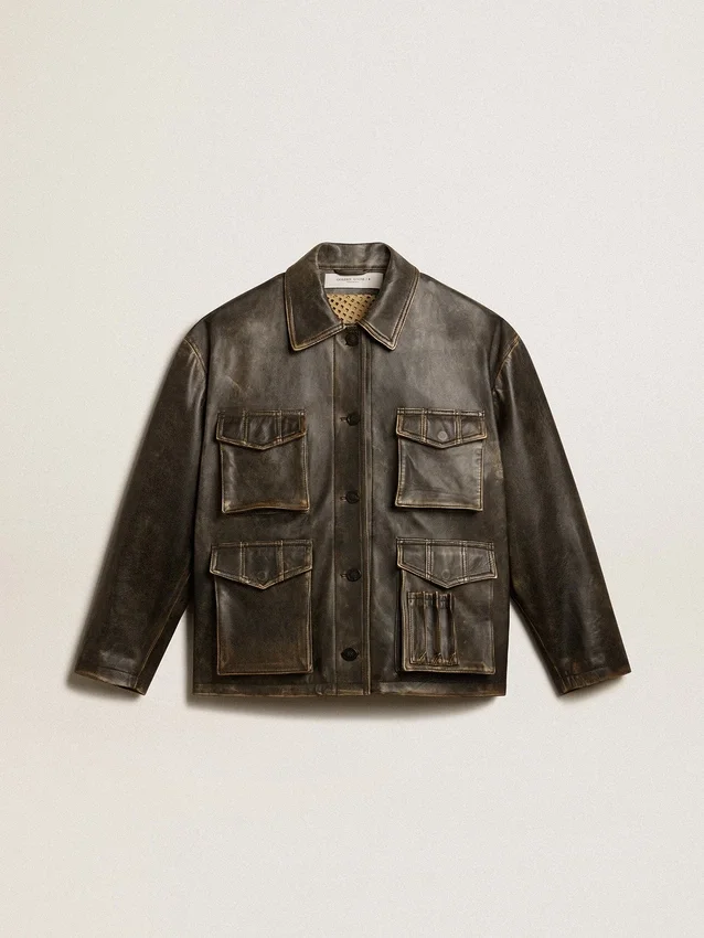 Chaqueta de piel napa marrón envejecida para mujer