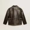 Chaqueta de piel napa marrón envejecida para mujer
