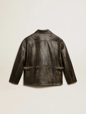 Chaqueta de piel napa marrón envejecida para mujer