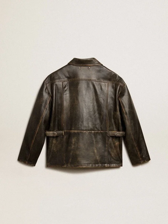Chaqueta de piel napa marrón envejecida para mujer