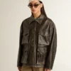 Chaqueta de piel napa marrón envejecida para mujer