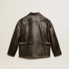 Chaqueta de piel napa marrón envejecida para mujer