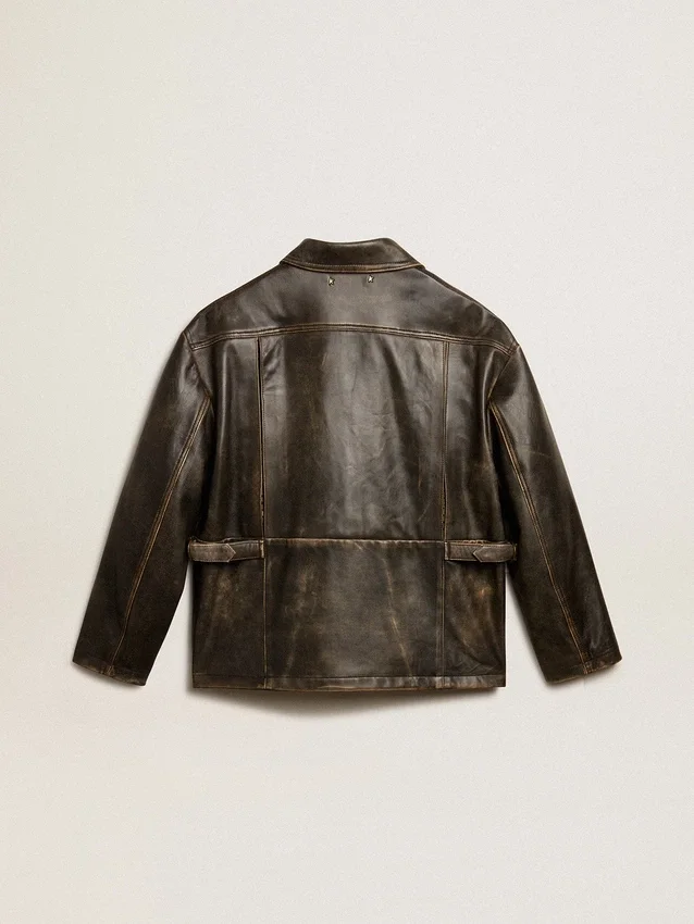 Chaqueta de piel napa marrón envejecida para mujer