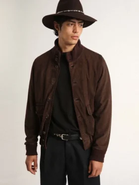 Chaqueta de vuelo de la Golden Collection en ante marrón oscuro