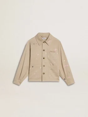 Chaqueta infantil de color beige con salpicaduras multicolores