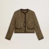 Chaqueta Journey para mujer de tweed de lana con detalles de ante color café