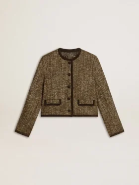 Chaqueta Journey para mujer de tweed de lana con detalles de ante color café