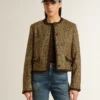 Chaqueta Journey para mujer de tweed de lana con detalles de ante color café