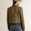 Chaqueta Journey para mujer de tweed de lana con detalles de ante color café