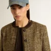 Chaqueta Journey para mujer de tweed de lana con detalles de ante color café