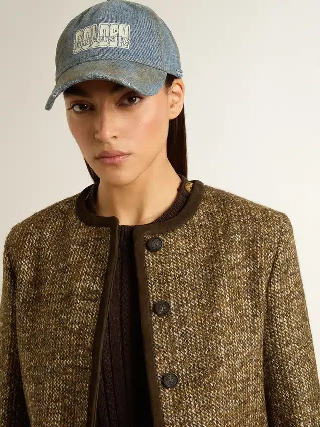Chaqueta Journey para mujer de tweed de lana con detalles de ante color café