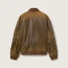 Chaqueta motera de cuero marrón con efecto desgastado