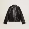 Chaqueta motera de cuero negro para hombre con efecto brillante