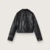 Chaqueta motera de cuero negro para mujer con efecto brillante