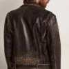 Chaqueta motera de cuero para hombre con tachuelas martilladas y cinta adhesiva