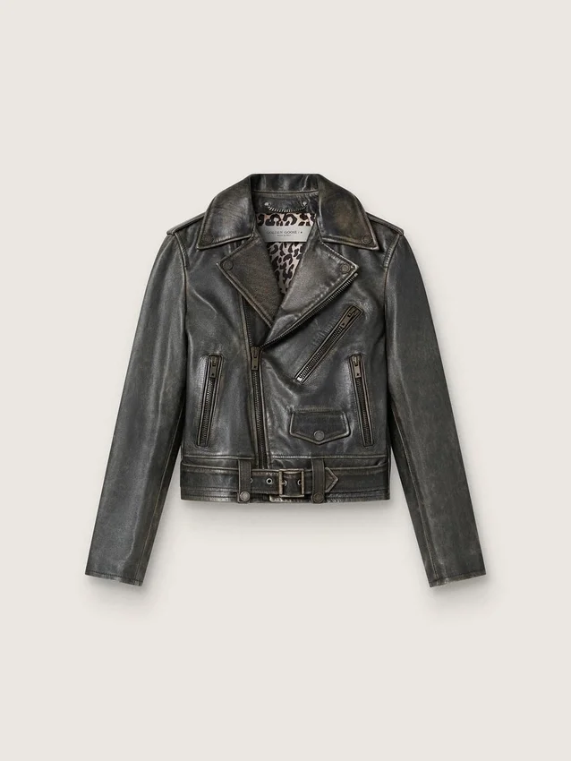 Chaqueta motera de cuero para mujer