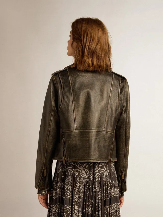 Chaqueta motera de cuero para mujer