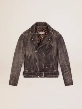 Chaqueta motera de hombre en piel desgastada