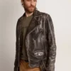 Chaqueta motera de hombre en piel desgastada