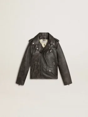 Chaqueta motera para niños en piel desgastada