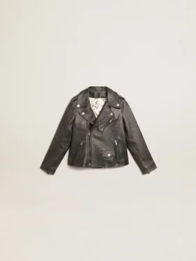 Chaqueta motera para niños en piel desgastada