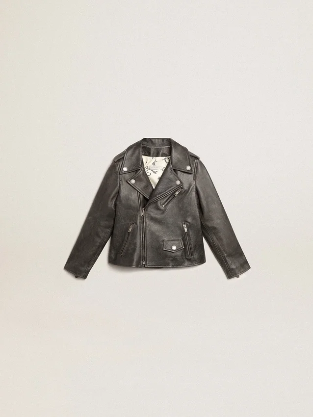Chaqueta motera para niños en piel desgastada