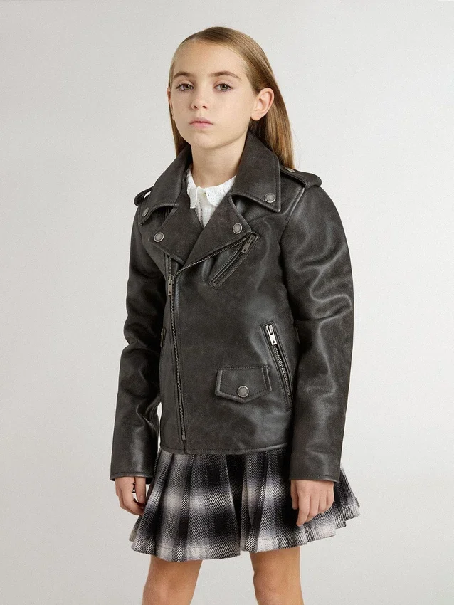 Chaqueta motera para niños en piel desgastada
