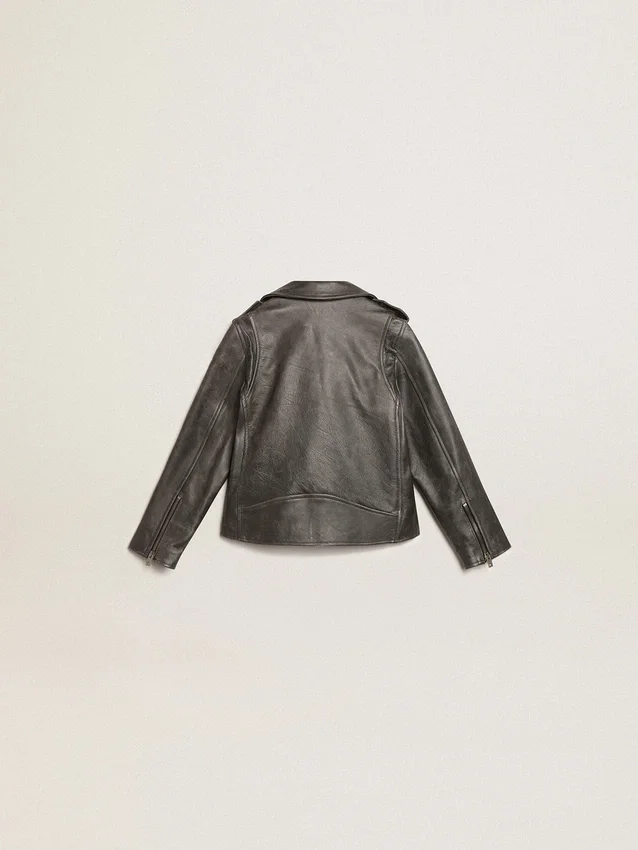 Chaqueta motera para niños en piel desgastada