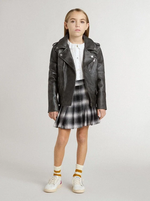 Chaqueta motera para niños en piel desgastada