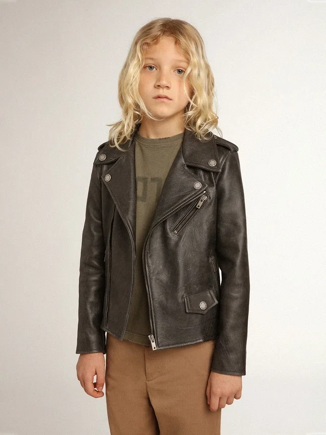 Chaqueta motera para niños en piel desgastada