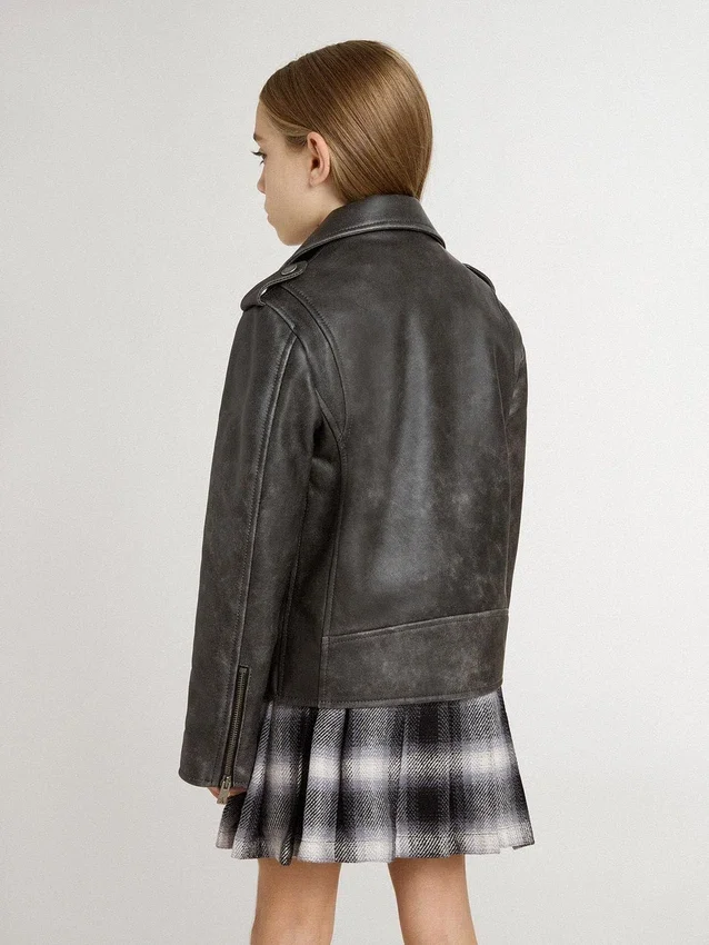 Chaqueta motera para niños en piel desgastada