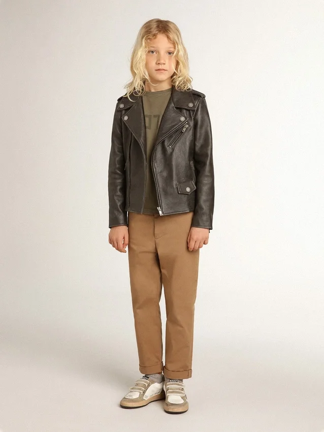 Chaqueta motera para niños en piel desgastada