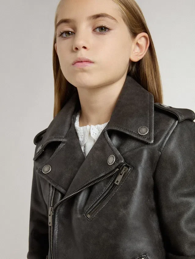 Chaqueta motera para niños en piel desgastada