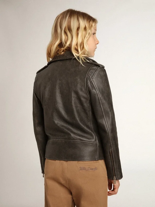 Chaqueta motera para niños en piel desgastada