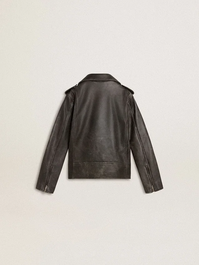 Chaqueta motera para niños en piel desgastada
