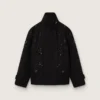 Chaqueta oversize para mujer en sarga de algodón negra con bordado floral de lentejuelas