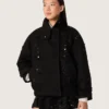 Chaqueta oversize para mujer en sarga de algodón negra con bordado floral de lentejuelas
