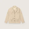 Chaqueta safari de mujer en viscosa beige con micro-chevron