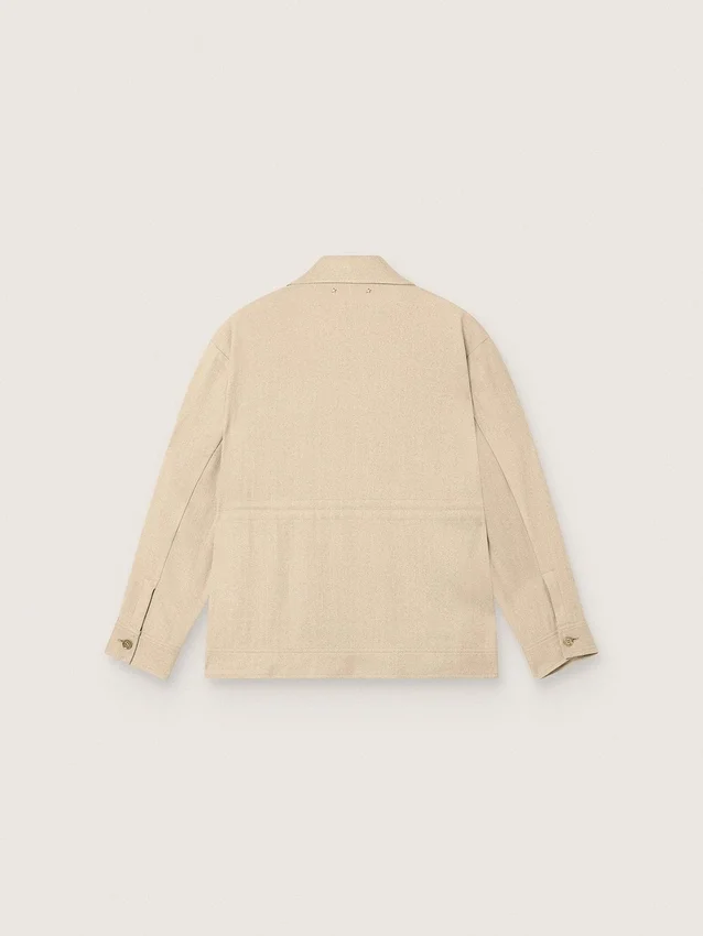 Chaqueta safari de mujer en viscosa beige con micro-chevron